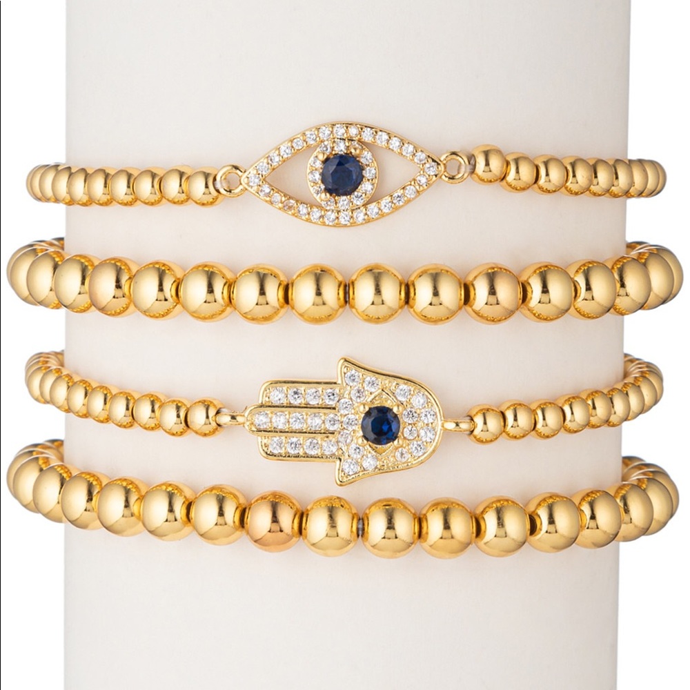 Eye Candy Los Angeles CZ Hamsa & Evil Eye Stretch Bracelet Set